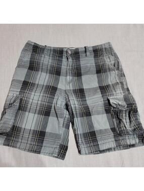 Aeropostale Gray Plaid Cargo Shorts Sz 38 Y2k Grunge